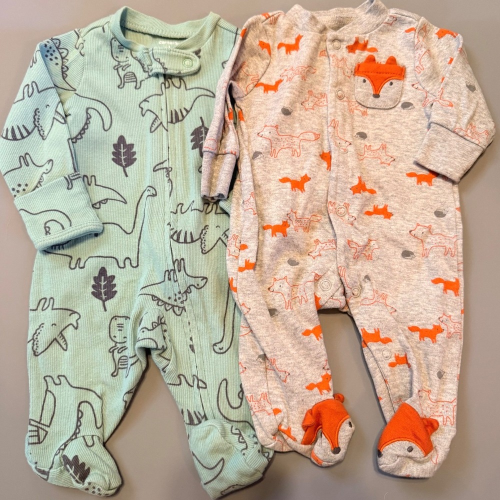 Carter's Newborn Baby Boy Footie Pajama Sleeper Bundle NB Set of 2 Lot